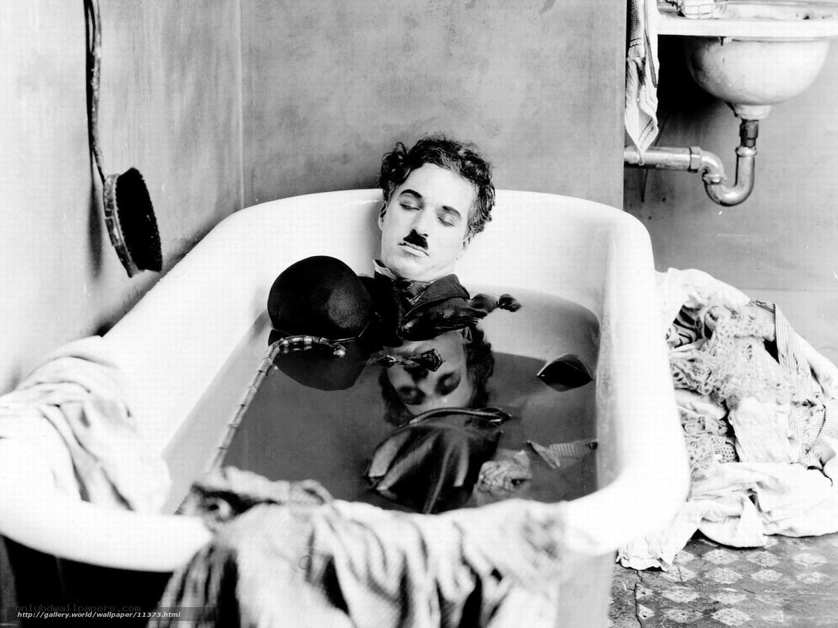 Charlie Chaplin in bathtub