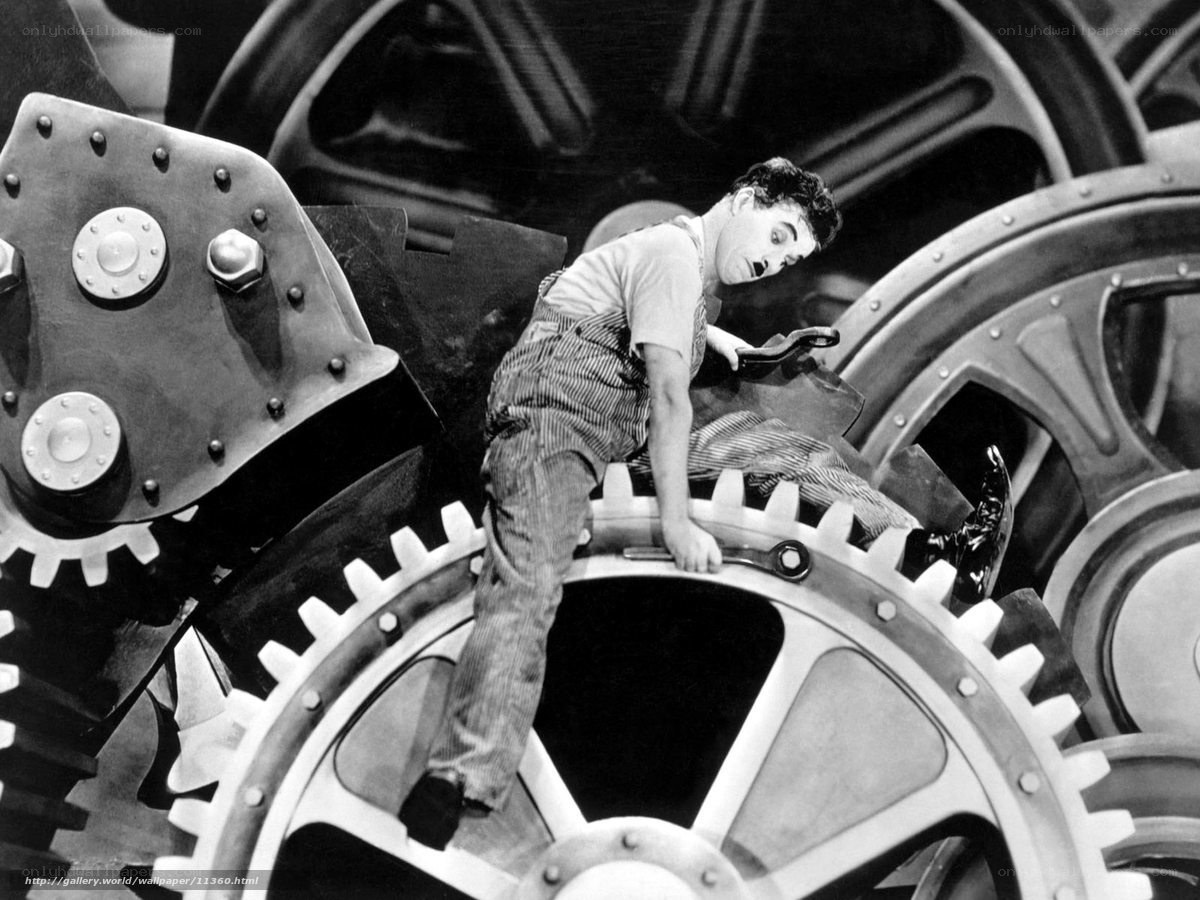 Charlie Chaplin on a gear
