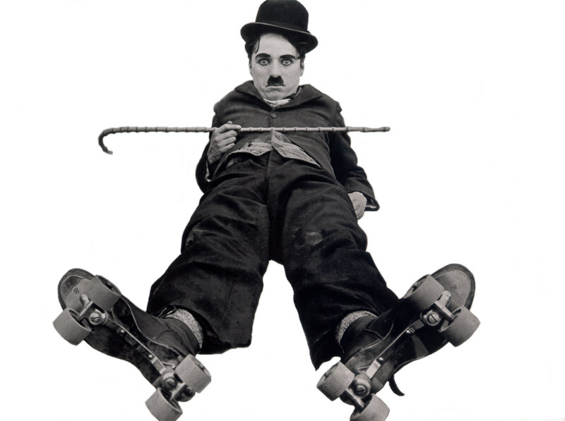 Charlie Chaplin on roller skates