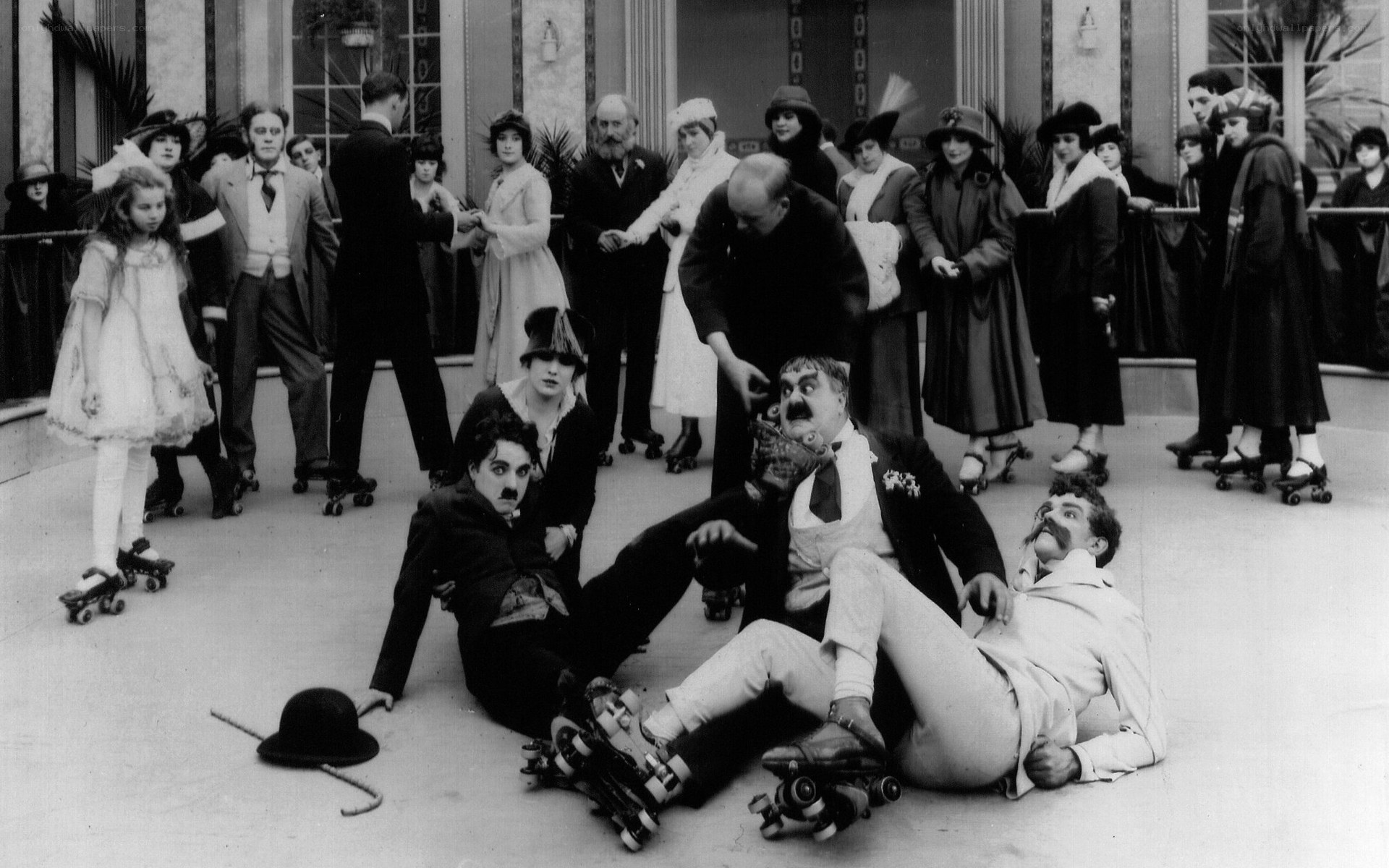 Charlie Chaplin on roller skates