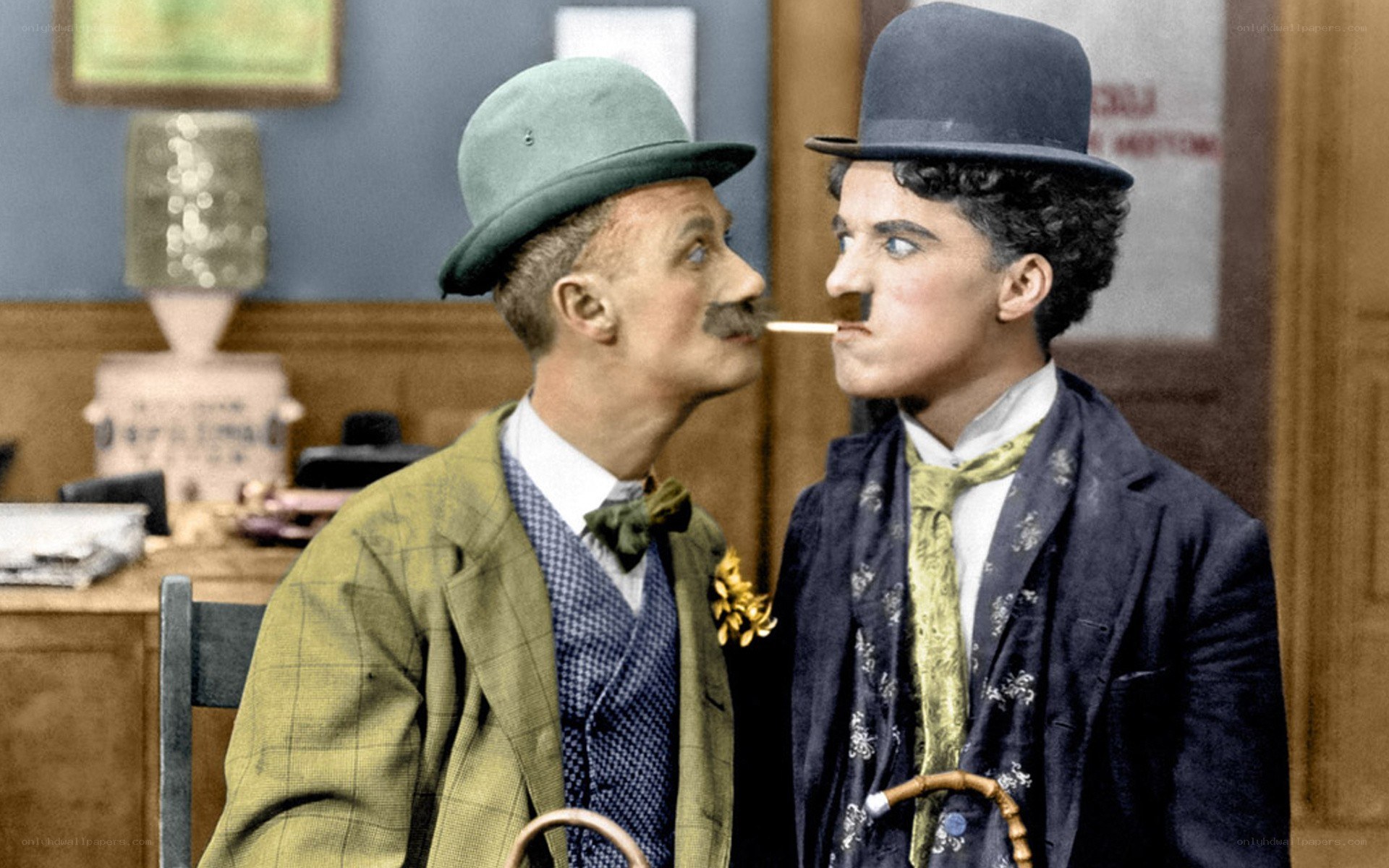 Charlie Chaplin with another man