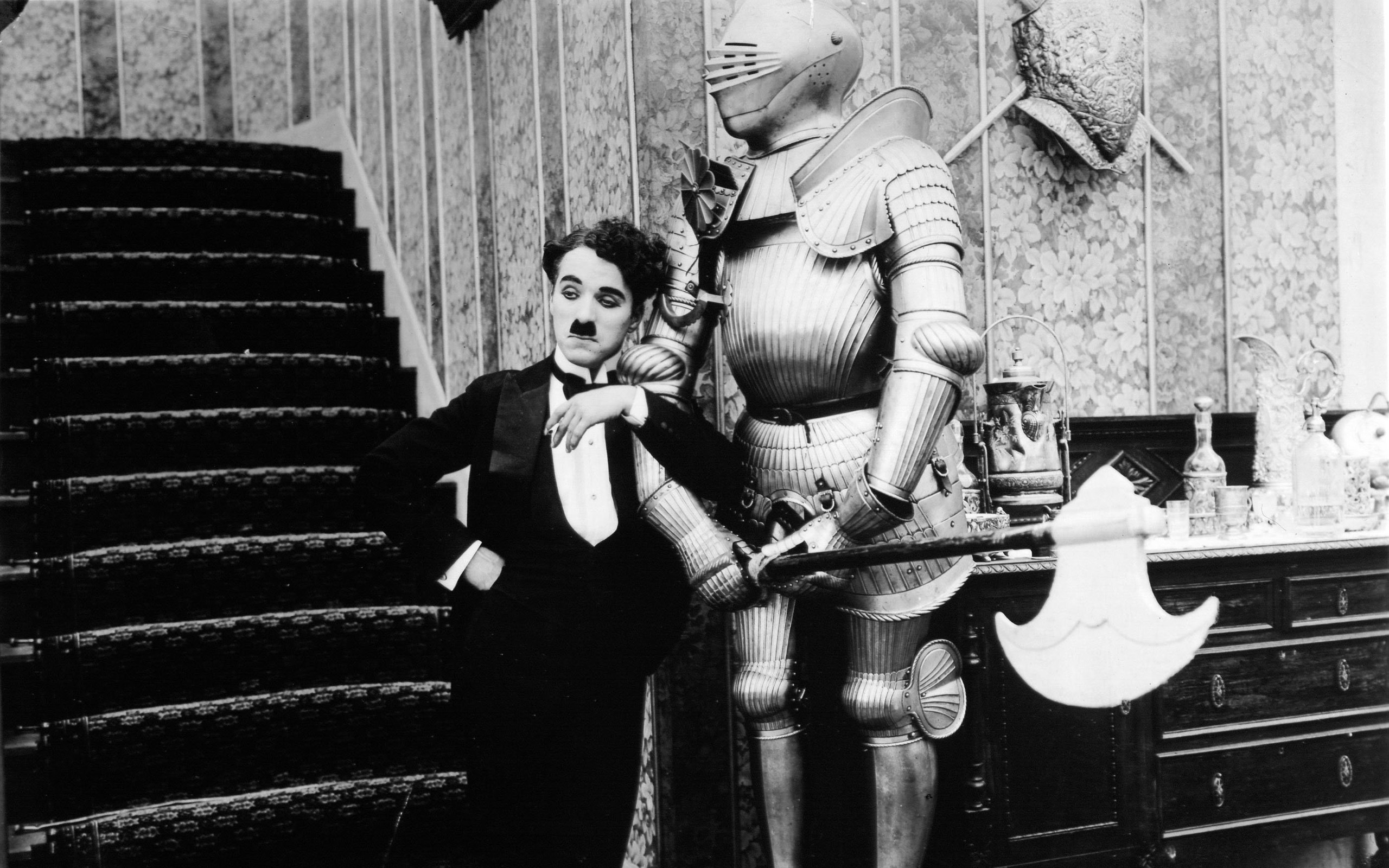 Charlie Chaplin with armor