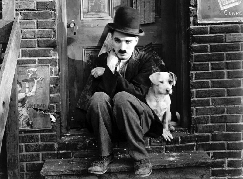 Charlie Chaplin with Dog — Black