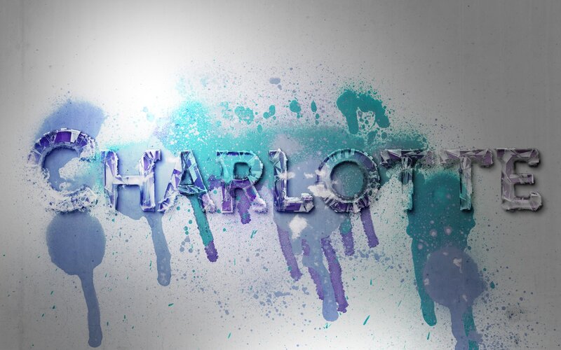 Charlotte text with paint splatter