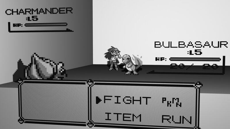 Charmander and Bulbasaur — Black, Neutral, Pixel Art, Trainer