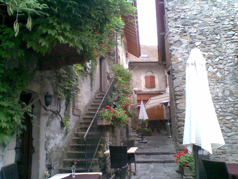 Charming alley with stone buildings