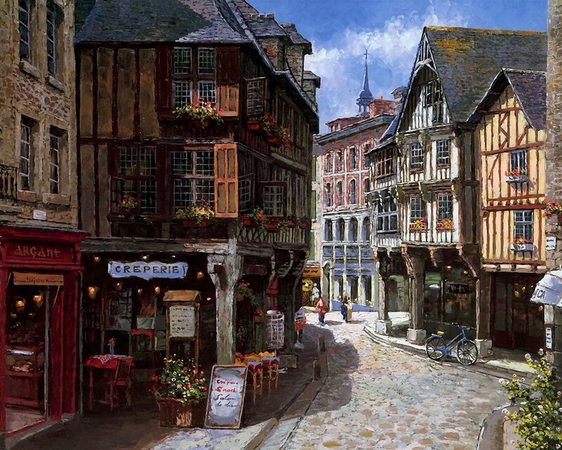 Charming cobblestone street in France