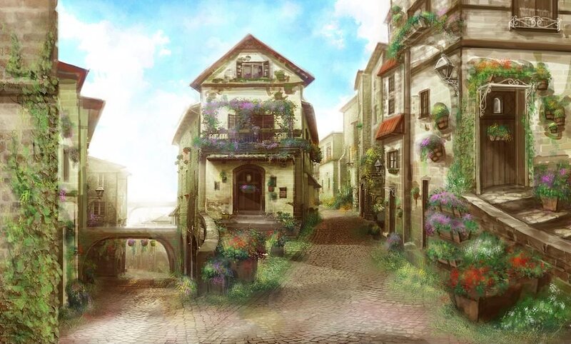 Charming cobblestone village street