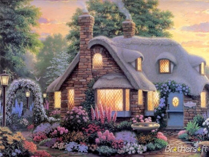 Charming cottage at sunset