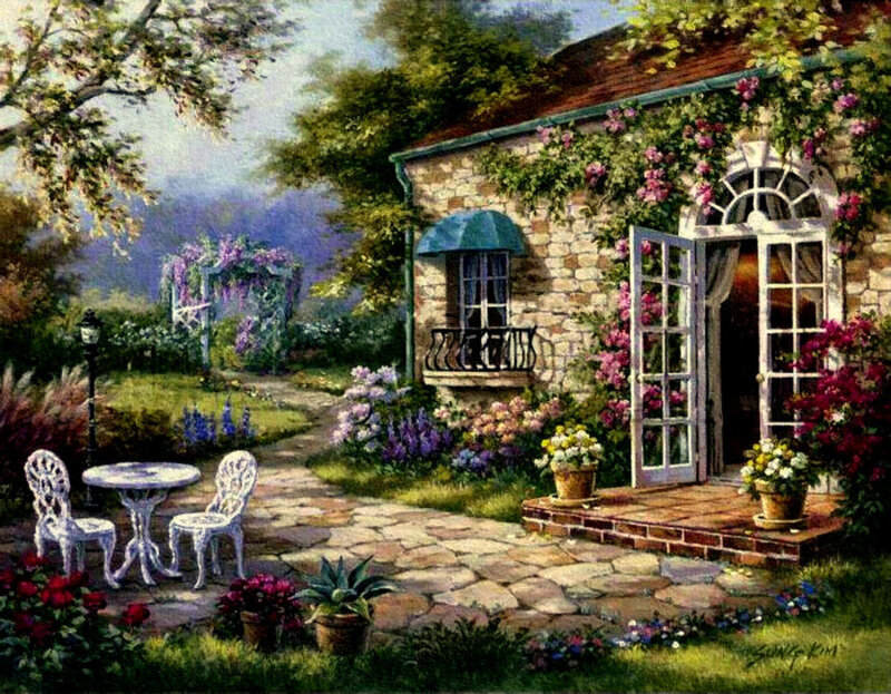 Charming cottage garden scene