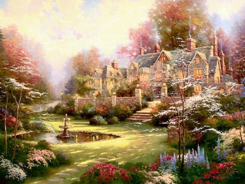 Charming cottage in a spring garden