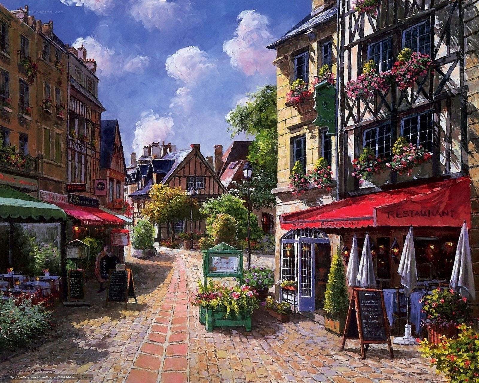 Charming European cobblestone street