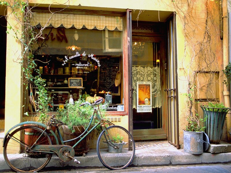 Charming French shopfront with bicycle