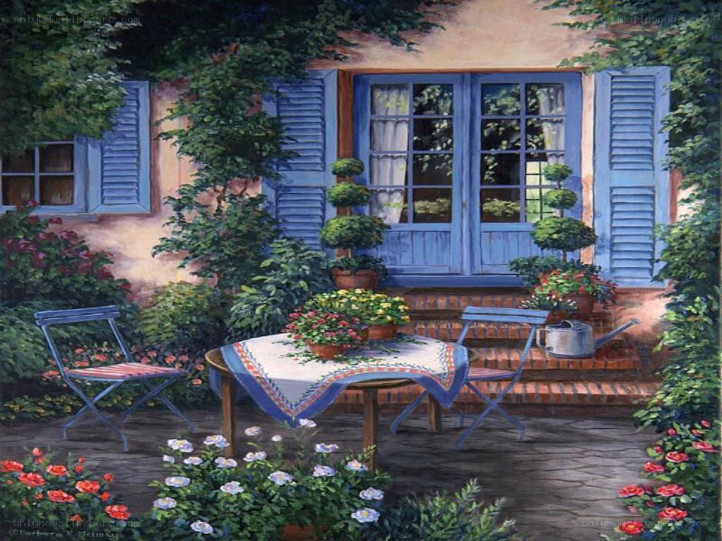 Charming garden patio scene