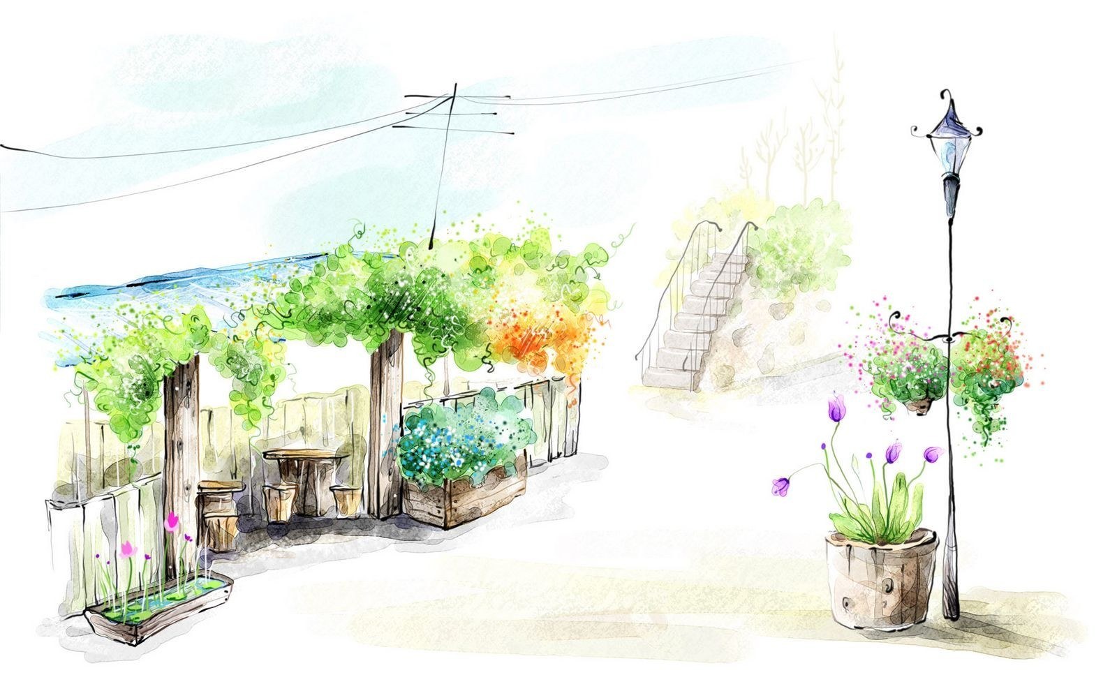 Charming garden scene sketch