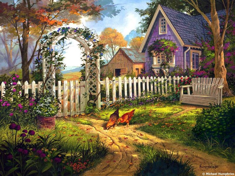 Charming purple cottage garden