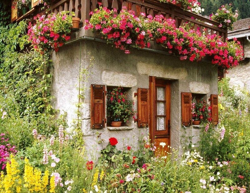 Charming stone cottage with flowers