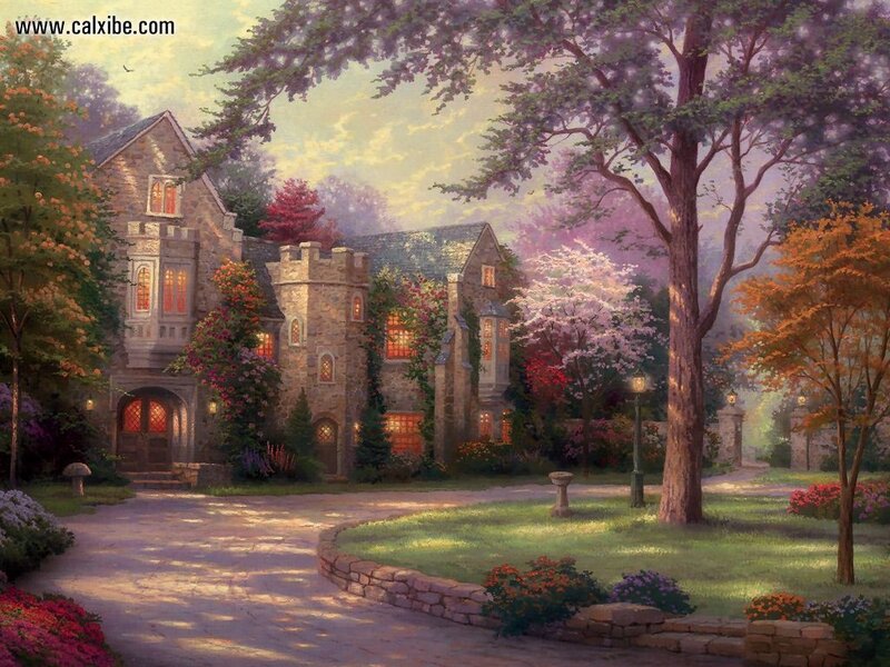 Charming stone manor in spring
