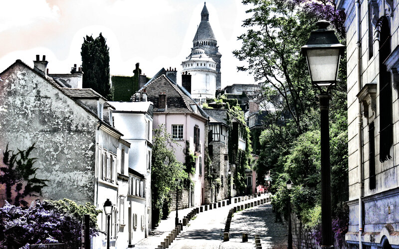 Charming street with Eiffel Tower view