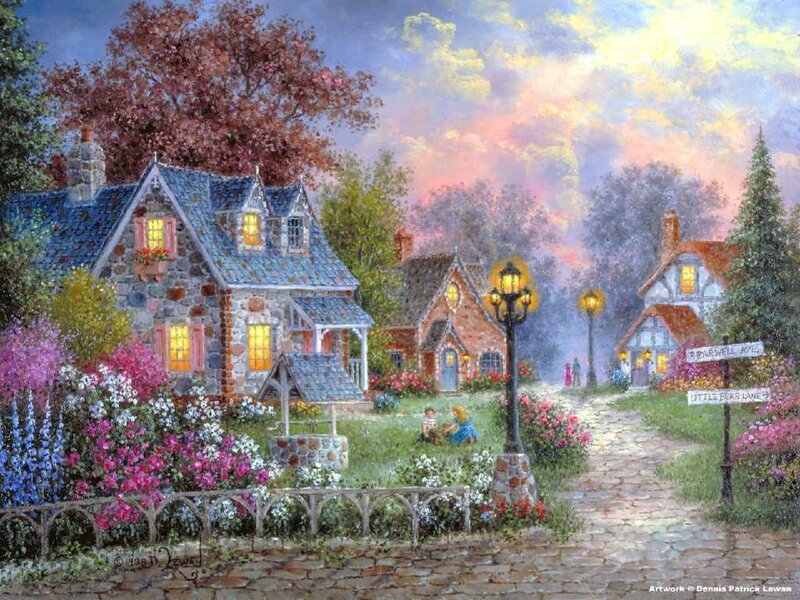 Charming village at dusk
