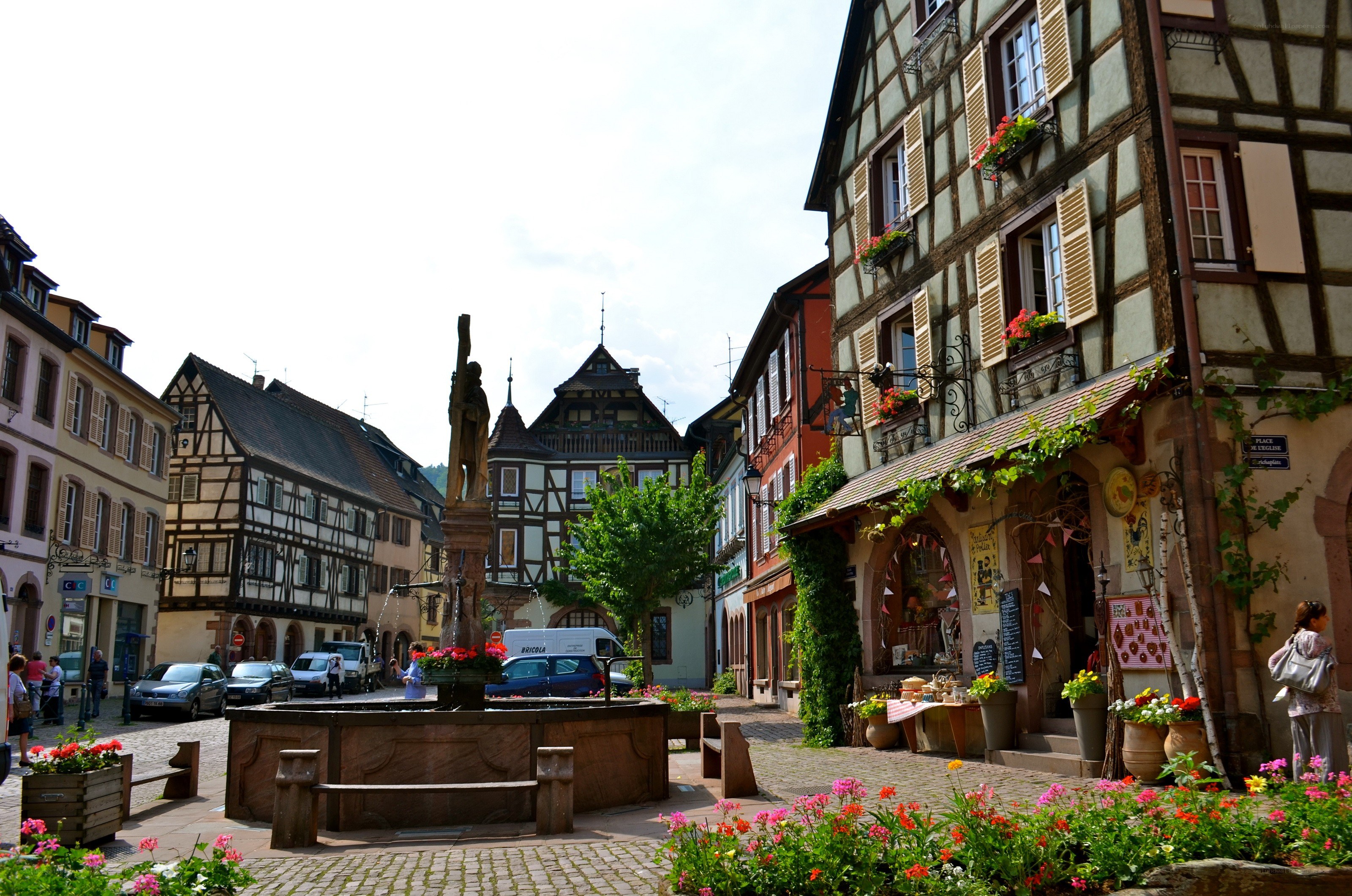 Charming village square in Alsace