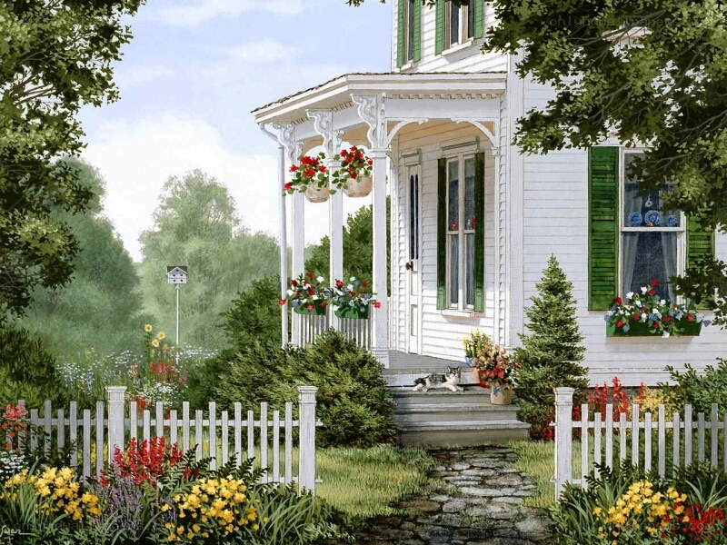 Charming white cottage with porch