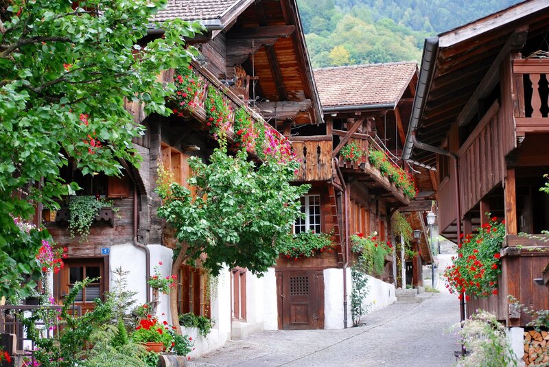 Charming wooden village street
