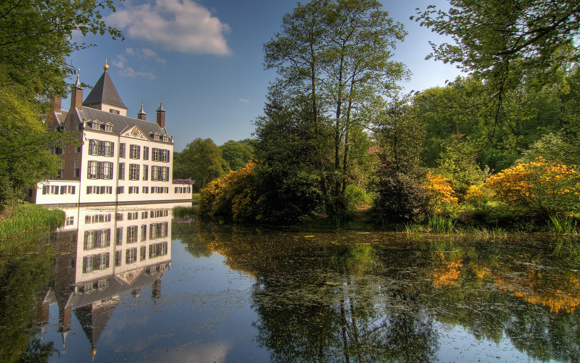 Chateau reflected in a pond