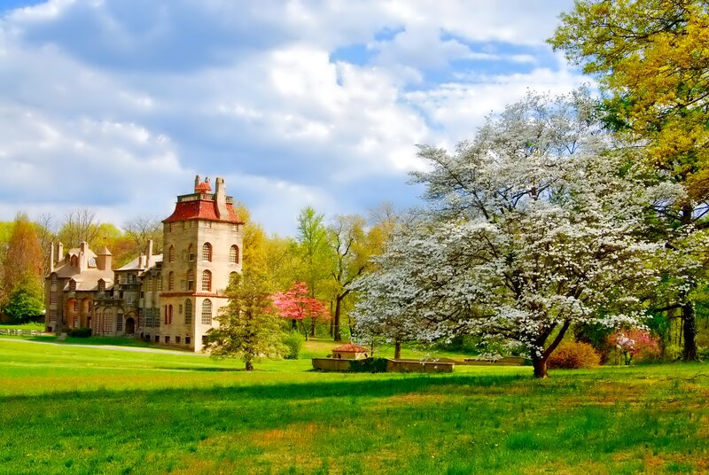 Chateau with Blooming Trees