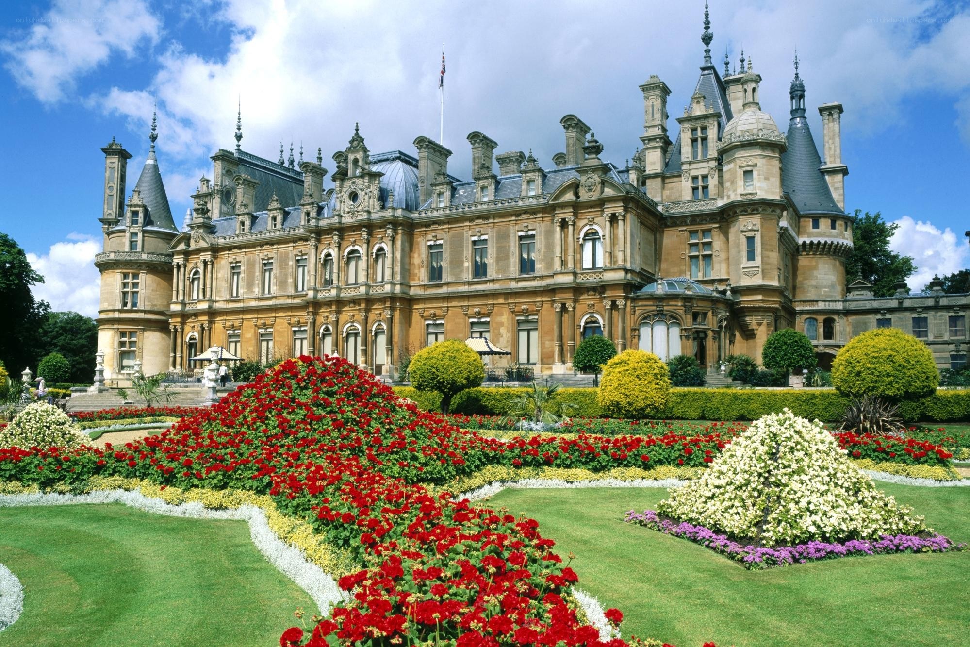 Chatsworth House with flower gardens