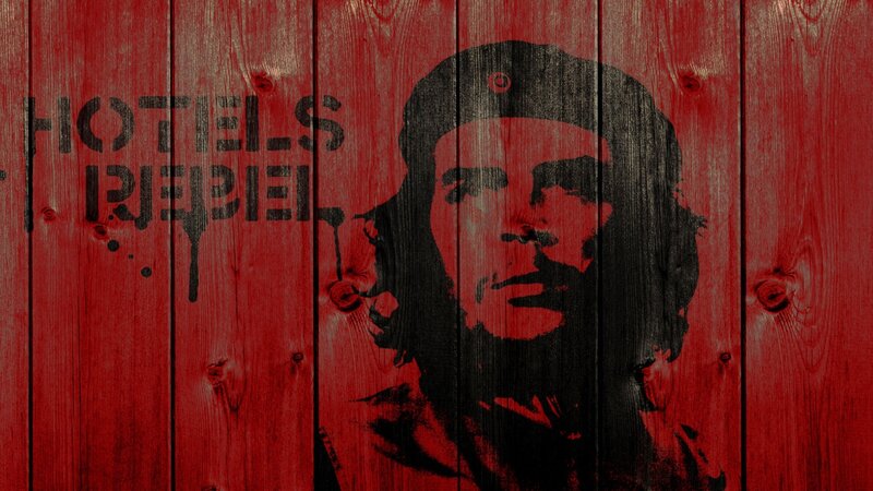 Che Guevara on red wood