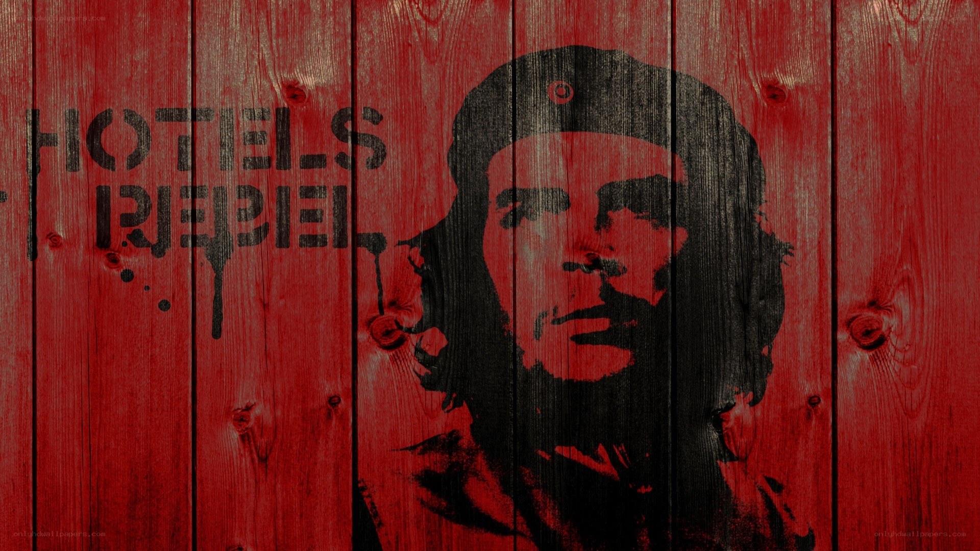 Che Guevara on red wood
