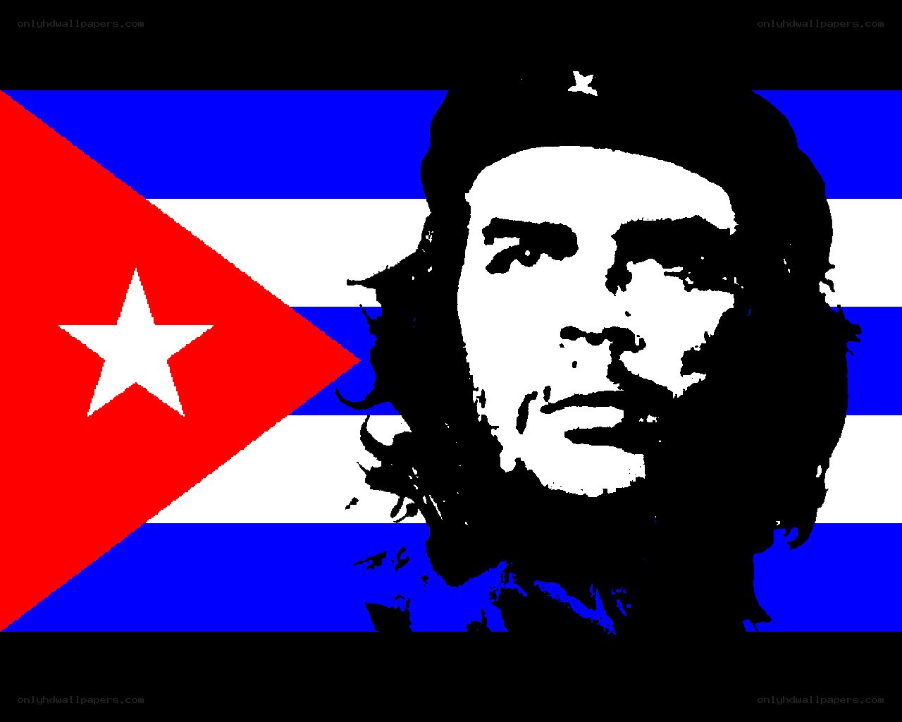 Che Guevara portrait on Cuban flag