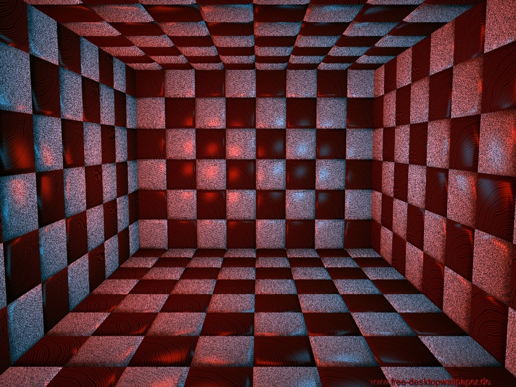 Checkerboard room with red lighting