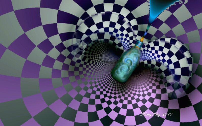 checkerboard tunnel with bottle