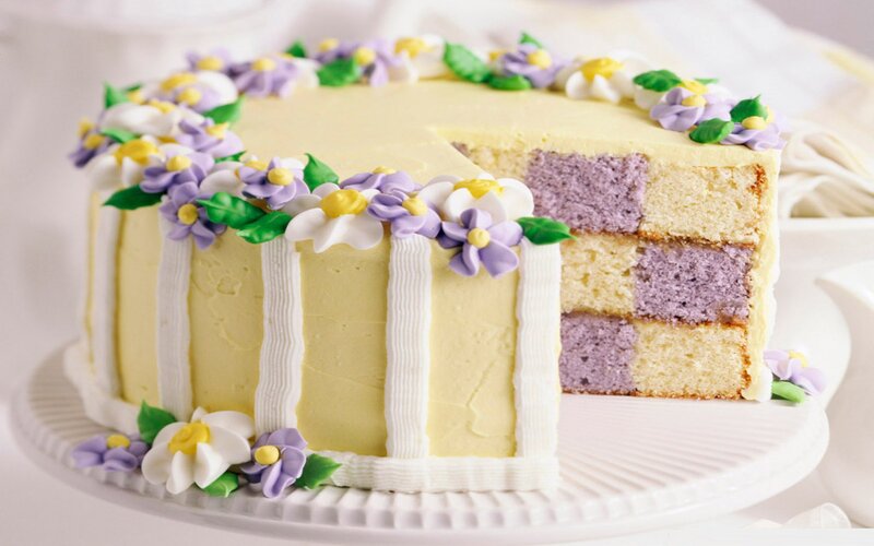 Checkered Cake with Flowers — Yellow, Festive, Spring
