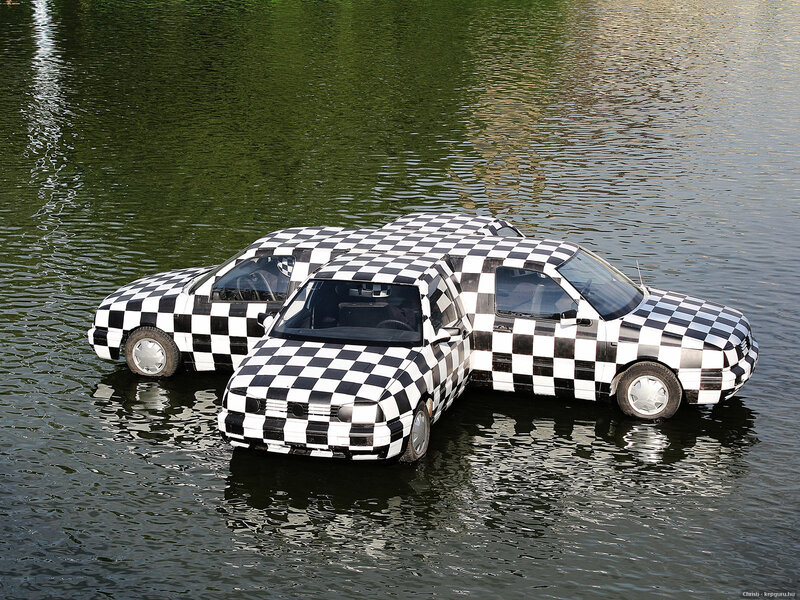 Checkered Cars in Water