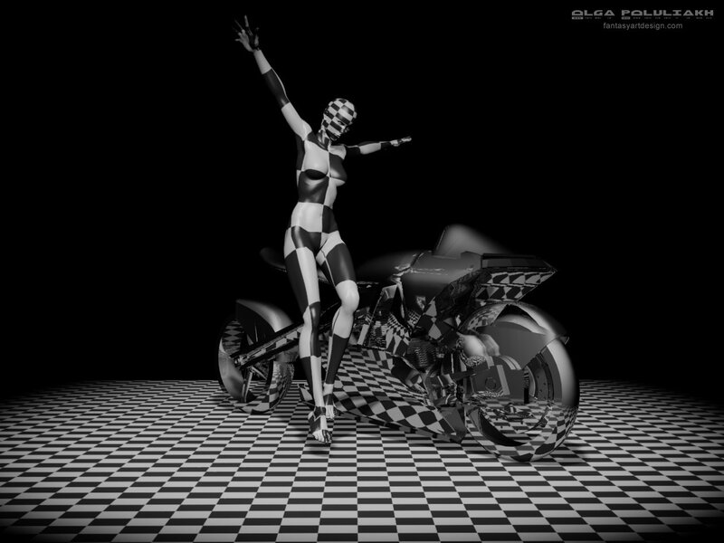 checkered figure on motorcycle