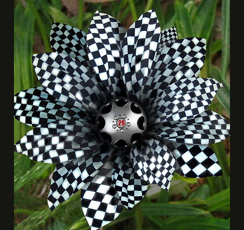 checkered flower wind spinner