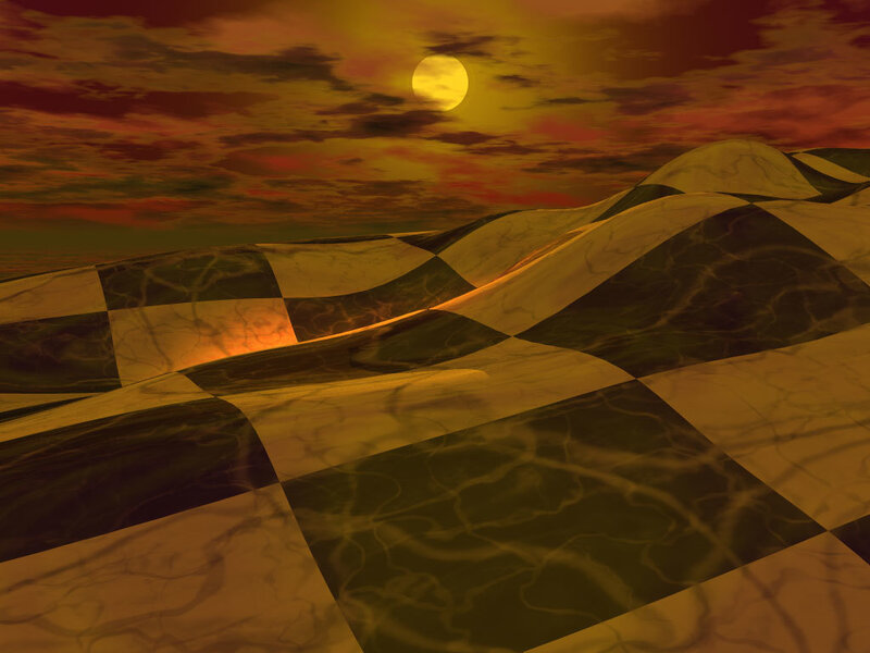 Checkered landscape at sunset
