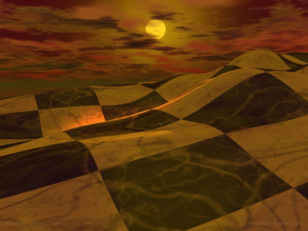 Checkered landscape at sunset