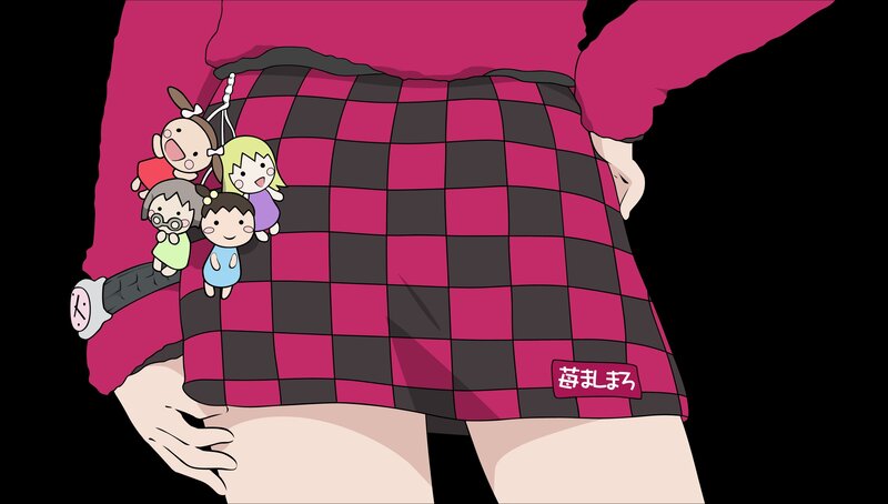 Checkered skirt with plush toys
