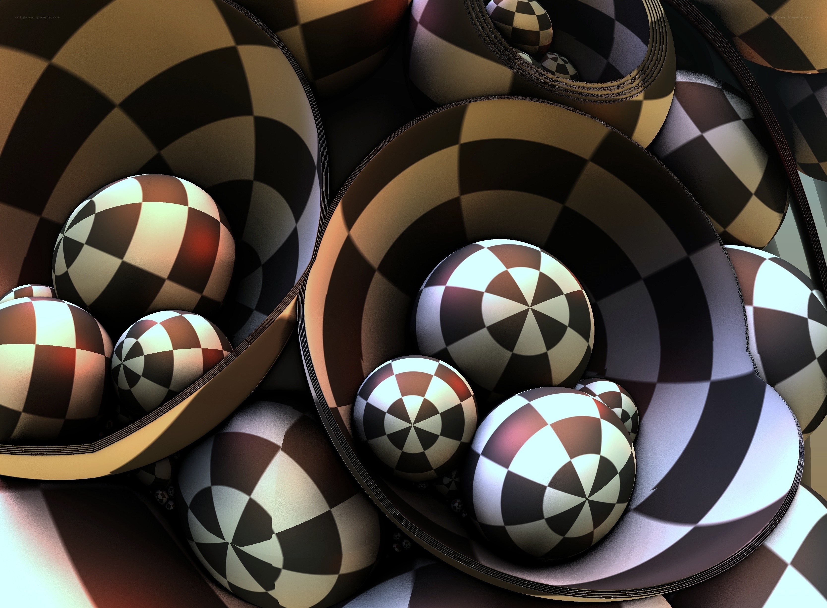 checkered spheres in bowls