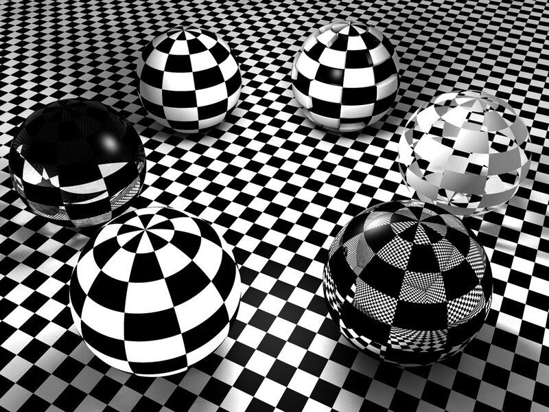 checkered spheres on a checkered floor