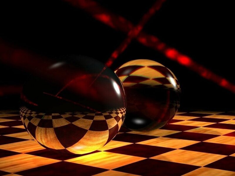 Checkered spheres on a dark board