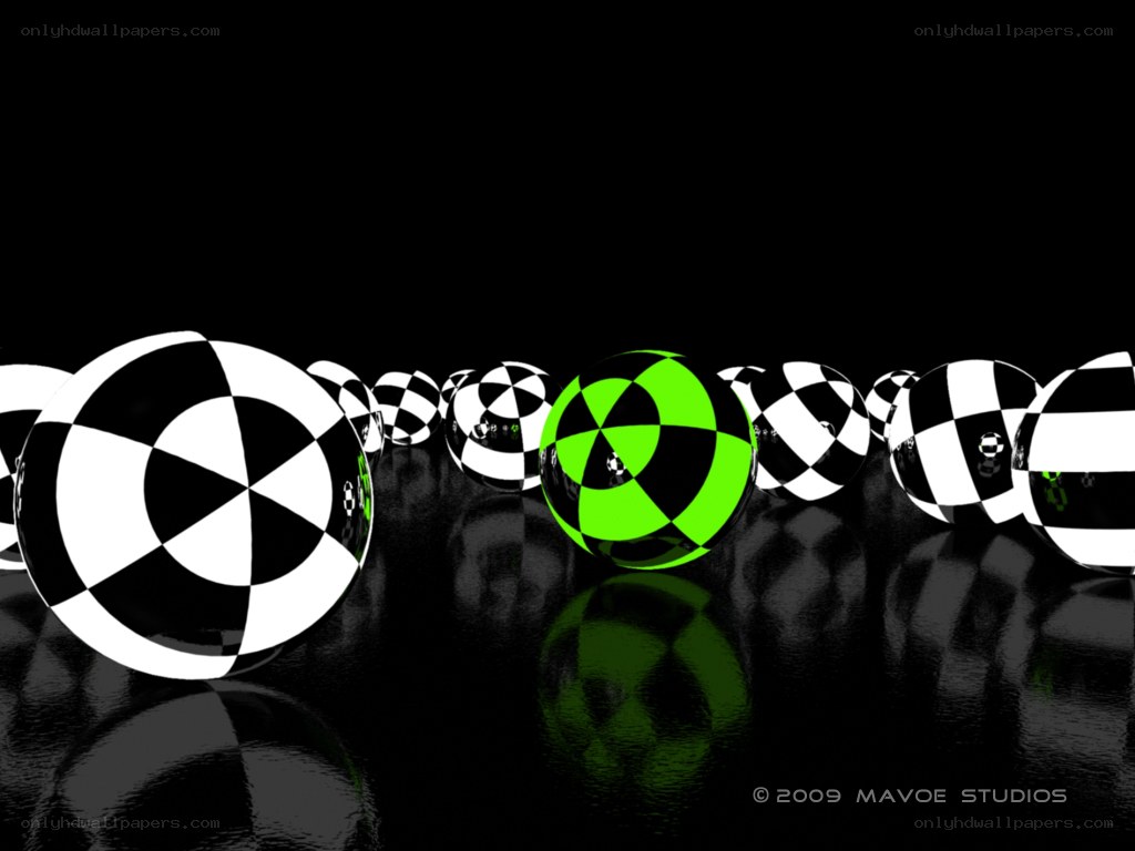 Checkered spheres with green highlight