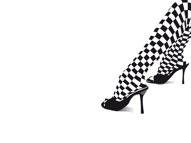 checkered tights and high heels