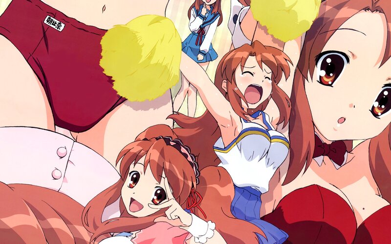 cheerful anime girls cheering