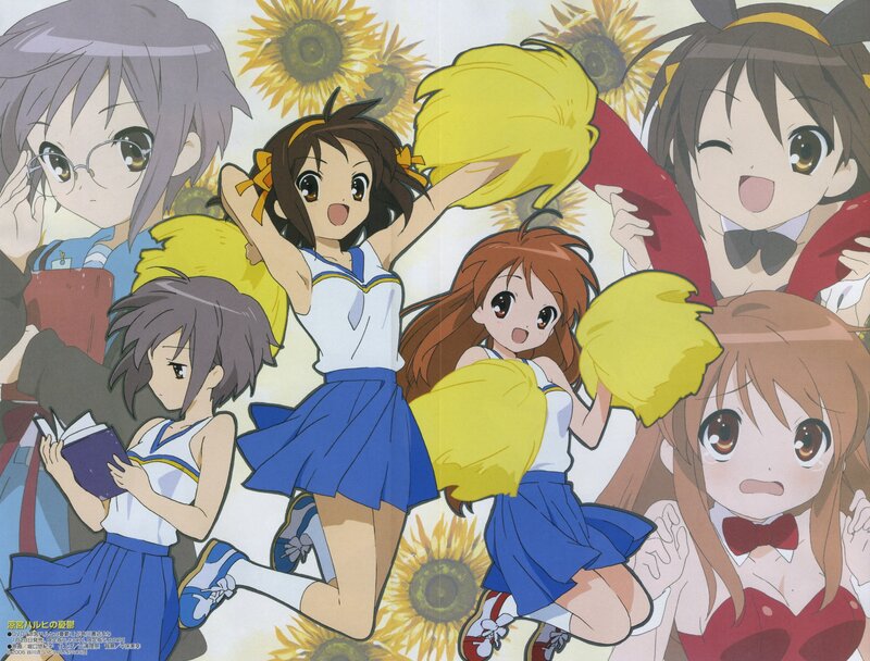 Cheerful anime girls with pom-poms
