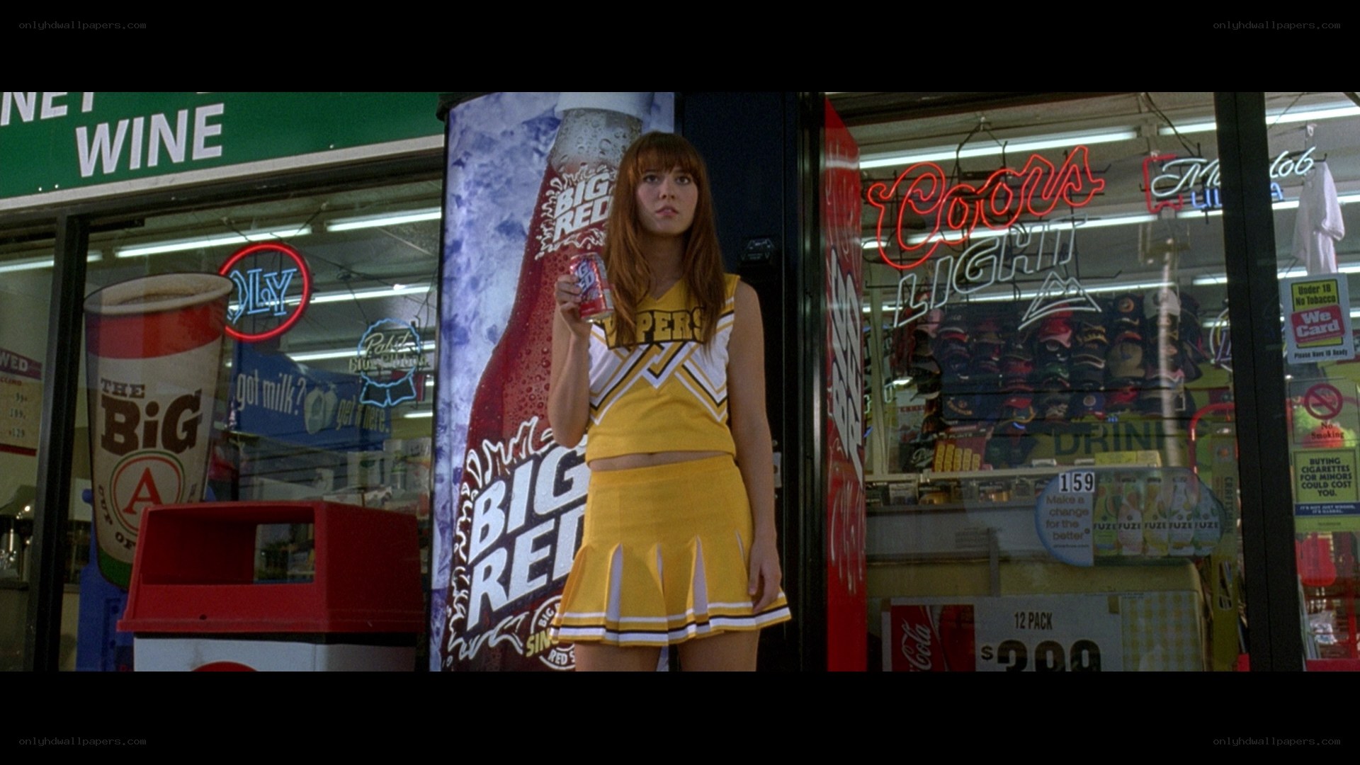 cheerleader at convenience store